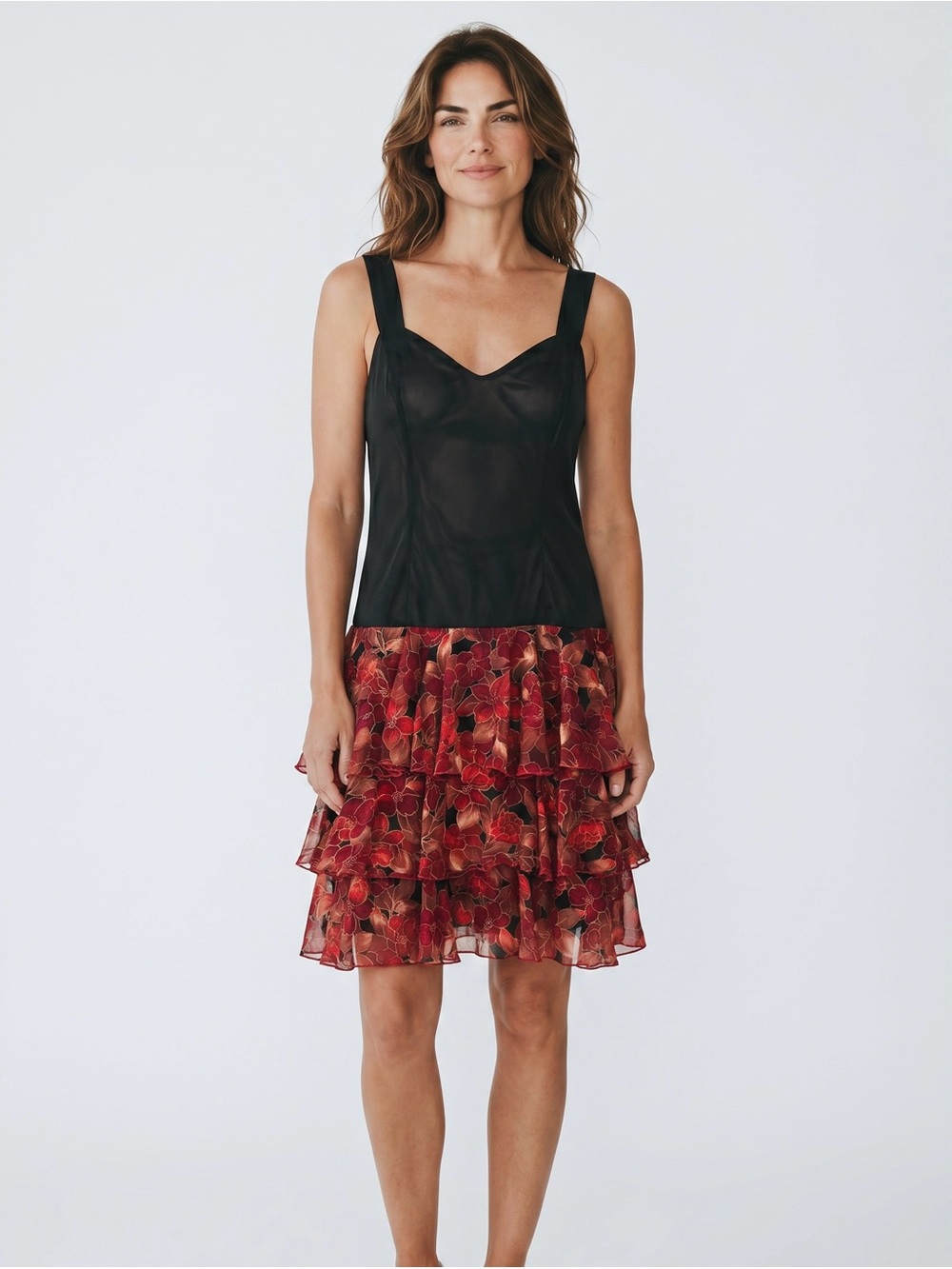 Ann Hobbs For Catrina Ruffle Dress // Black & Red // Large